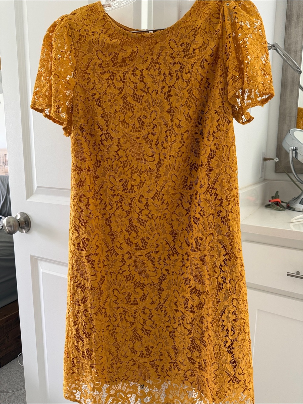 LOFT Mustard Lace Shift Dress